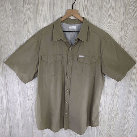 Columbia Men’s XL Light Brown Lined Short Sleeve Casual Button Down Shirt Fishin - Picture 1 of 6